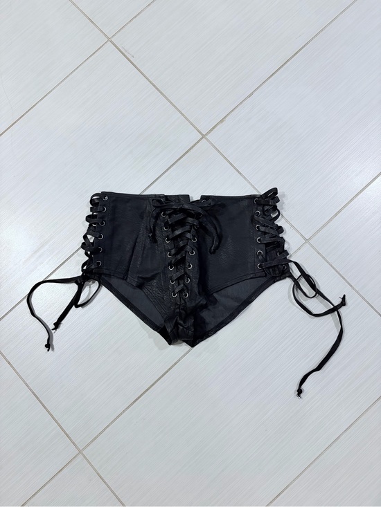 Dolls Kill Pants - Dolls Kill Widow Black Lace-Up High Waist Shorts